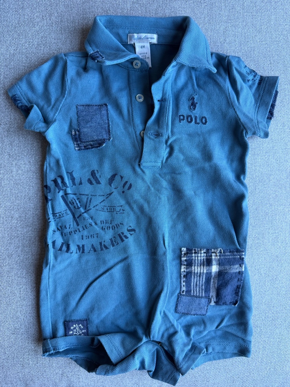 Polo by Ralph Lauren Teal Embroidered Logo Polo Romper